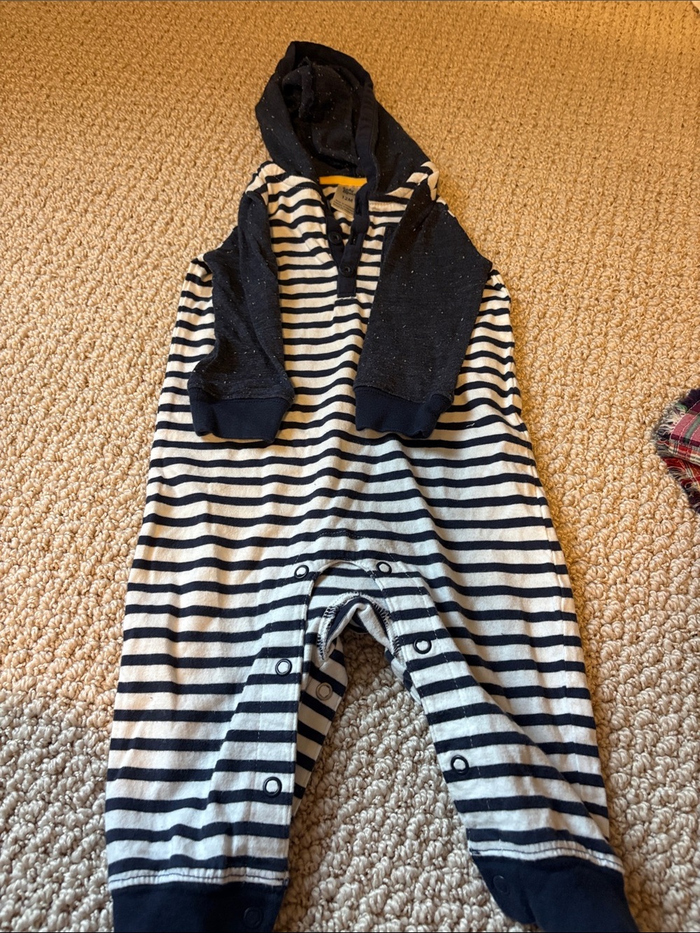 Navy & White Striped Hooded Baby One-Piece 12 Months